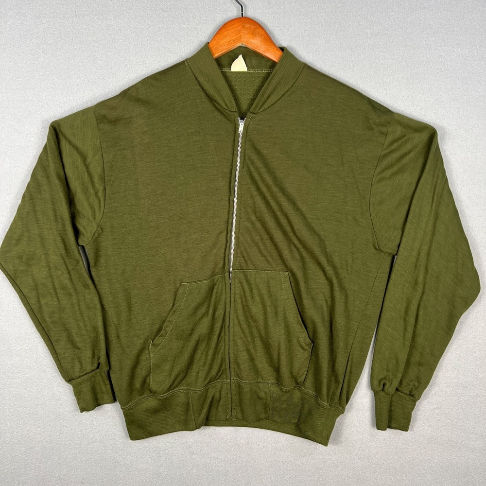 VTG Sportswear Sweater Fits Large Full Zip Olive Green 1970s Acrylic USA‎